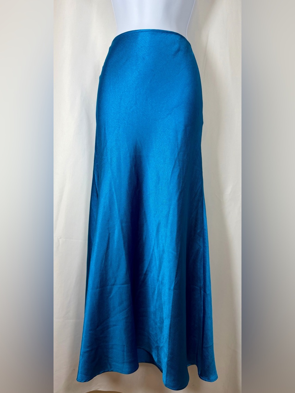 Y2K Forever 21 Peacock Blue Satin Maxi Skirt Bias Cut Slip Skirt Small